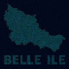Fototapeta na wymiar Belle Ile tech map. Island symbol in digital style. Cyber map of Belle Ile with island name. Neat vector illustration.