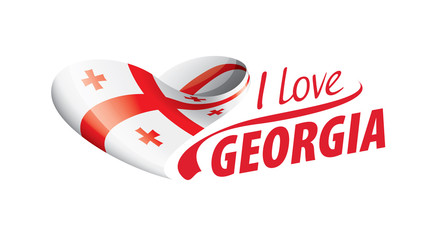 National flag of the Georgia in the shape of a heart and the inscription I love Georgia. Vector illustration