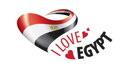 National flag of the Egypt in the shape of a heart and the inscription I love Egypt. Vector illustration