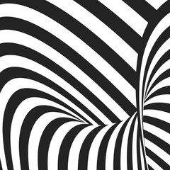 Abstract black and white wavy stripes. Optical Illusion effect