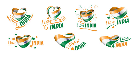 National flag of the India in the shape of a heart and the inscription I love India. Vector illustration