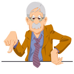 Cartoon Elderly businessman points finger. Funny people.