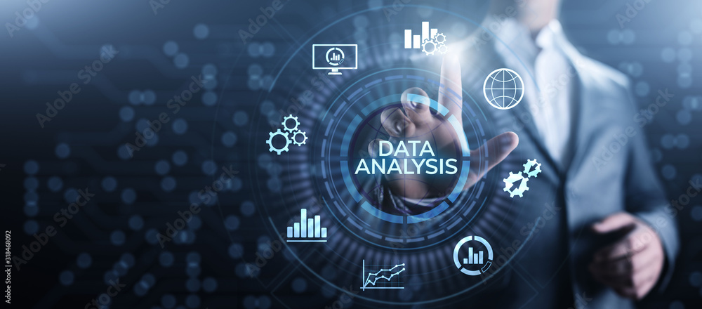 Poster data analysis business intelligence analytics internet technology concept.