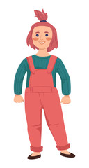 Redhead little toddler girl with ponytail wearing overalls