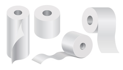 White toilet paper rolls and kitchen towel mock up set