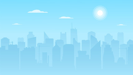 Panorama urban modern buildings. Cityscape. Skyscrapers. City skyline. Vector illustration in flat style