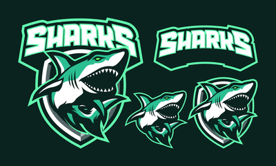 Sharks mascot logo design for sport or e-sport logo isolated on dark background