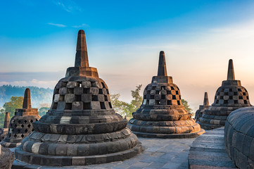 Fototapeta premium Borobudur temple at sunrise, Java, Indonesia