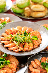 Boiled shrimp cold dish,ingredients are coriander and garlic with chili,Chinese food.