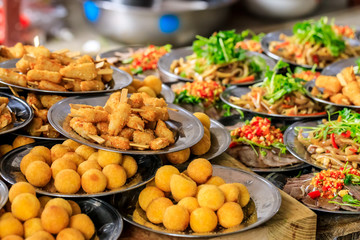 Delicious Fried chicken and pumpkin balls,Chinese food.