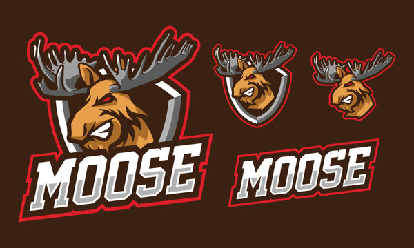 Moose mascot logo design for sport or e-sport logo isolated on dark background