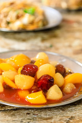 Slices of delicious fruit on the plate.