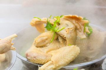 Delicious boiled chicken in bowl.Chinese food.