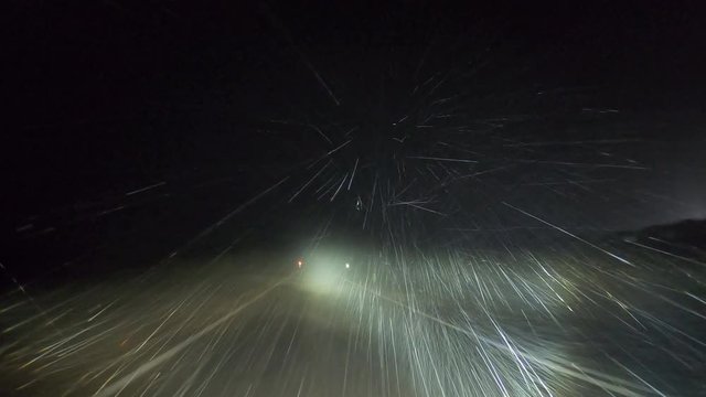 Driving In Heavy Rain And Spray At Night During Tropical Storm - Blake