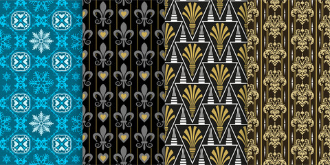 Set of 4 seamless backgrounds. Seamless patterns for the design of fabrics and wallpapers. Vector.
