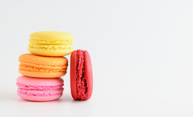 colourful macaroons on a White marble background,Food concept background.