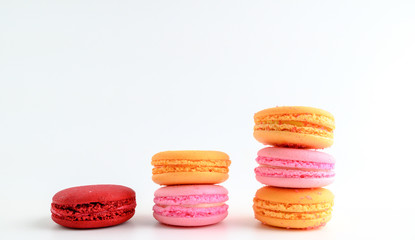 colourful macaroons on a White marble background,Food concept background.