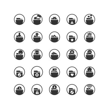 Folder solid icon set. Vector and Illustration.