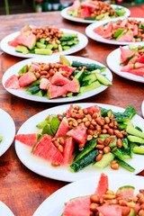 Red radish and peanut with cucumber cold dish,Chinese food.