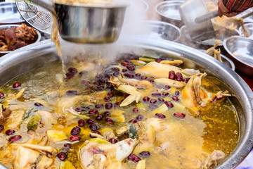 Delicious boiled chicken in the pot.Chinese food.