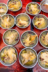 Delicious boiled chicken,Chinese food,top view.