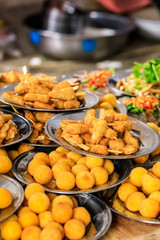 Delicious Fried chicken and pumpkin balls,Chinese food.