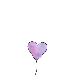 Pink watercolor balloon in shape of heart isolated on white background. Symbol of love, romance. Simple illustration for Valentines day, birthday, wedding, greeting card, web. Doodle hand drawn
