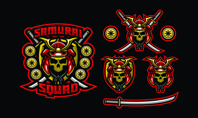 Skull samurai mascot logo design for sport/ e-sport logo design isolated on dark background