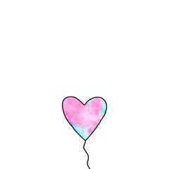 Pink watercolor balloon in shape of heart isolated on white background. Symbol of love, romance. Simple illustration for Valentines day, birthday, wedding, greeting card, web. Doodle hand drawn