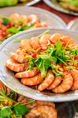 Boiled shrimp cold dish,ingredients are coriander and garlic with chili,Chinese food.