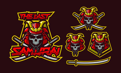 Skull samurai mascot logo design for sport/ e-sport logo design isolated on dark background