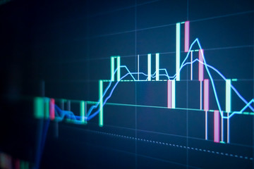 Stock market graph and ticker for businese analysis on LED screen monitor. Finance, Investing and exconomic concept.