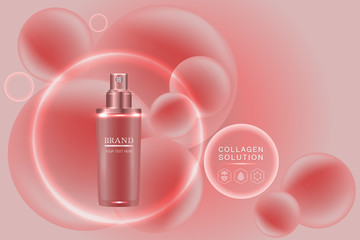 Beauty product ad design, cosmetic container with collagen solution advertising background ready to use, luxury skin care banner, illustration vector.	