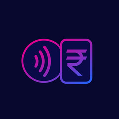 Contactless payments with card, tap to pay icon with indian rupee