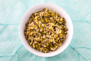 mung bean with white rice soup which is called Nokdujuk in Korea