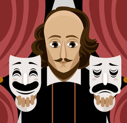 great english theater writer with comedy and drama masks