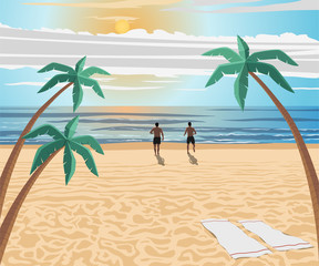 Beach Scene Vector Illustration. Properly Layered. ESP.