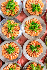 Boiled shrimp and coriander cold dishes,Chinese food,top view.
