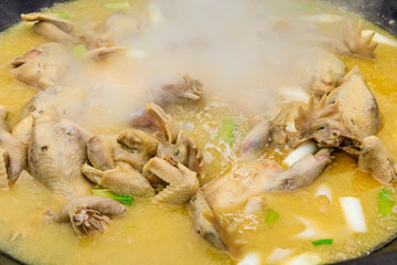 Delicious boiled chicken in the pot.Chinese food.