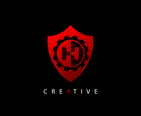 Red  Shield Gear Letter H logo icon design.