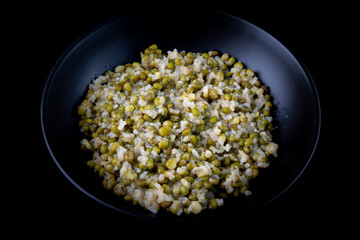mung bean with white rice soup which is called Nokdujuk in Korea