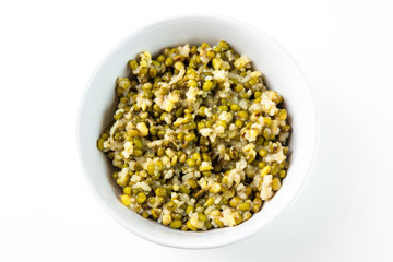 mung bean with white rice soup which is called Nokdujuk in Korea