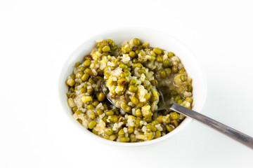 mung bean with white rice soup which is called Nokdujuk in Korea