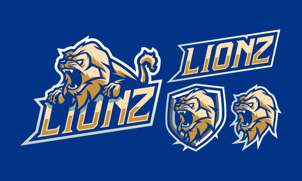 Lions Mascot Logo Design With Extra Design Fit For Sport Of E-sport Logo Isolated On Dark Background