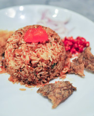 Fried rice with chili paste and Fish skin fried.