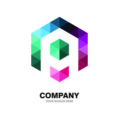 the letter logo A, with the hexagon shape of a collection of triangles. modern template. colorful texture. isolated white.A logo technology for companies, digital graphics and graphics