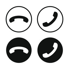 Phone icon set. Call application symbol. Flat interface buttons. Simple shape telephone sign. Isolated on white background. Vector illustration image.