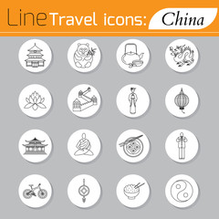 Fototapeta premium Travel - web line icon set. Attractions, food and culture of China.