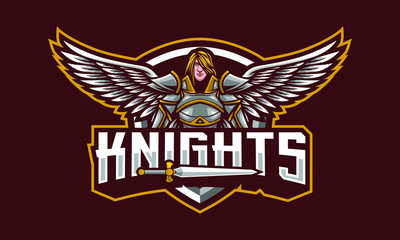 Knights mascot logo design with extra design fit for sport of e-sport logo isolated on dark background