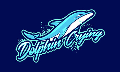 Dolphin crying mascot logo design with extra design fit for sport of e-sport logo isolated on dark background